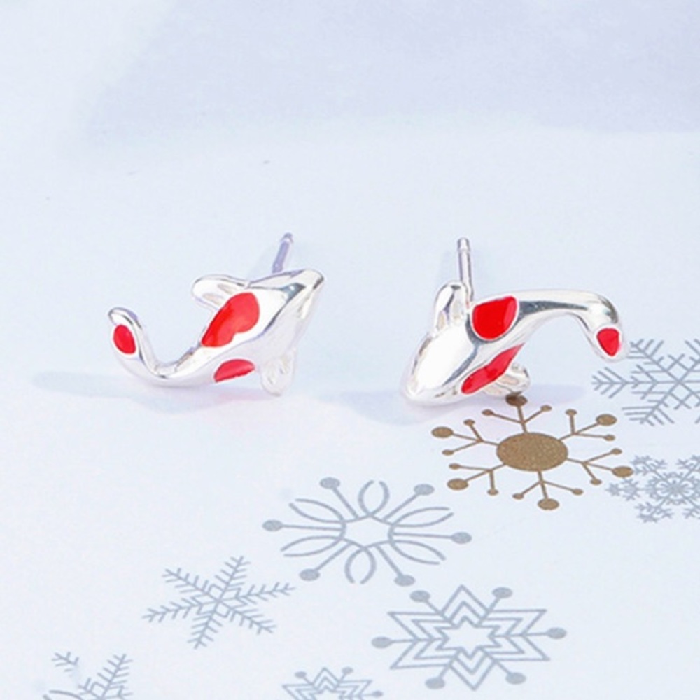 New Sterling Silver 925 Red Koi Fish Stud Earrings set
